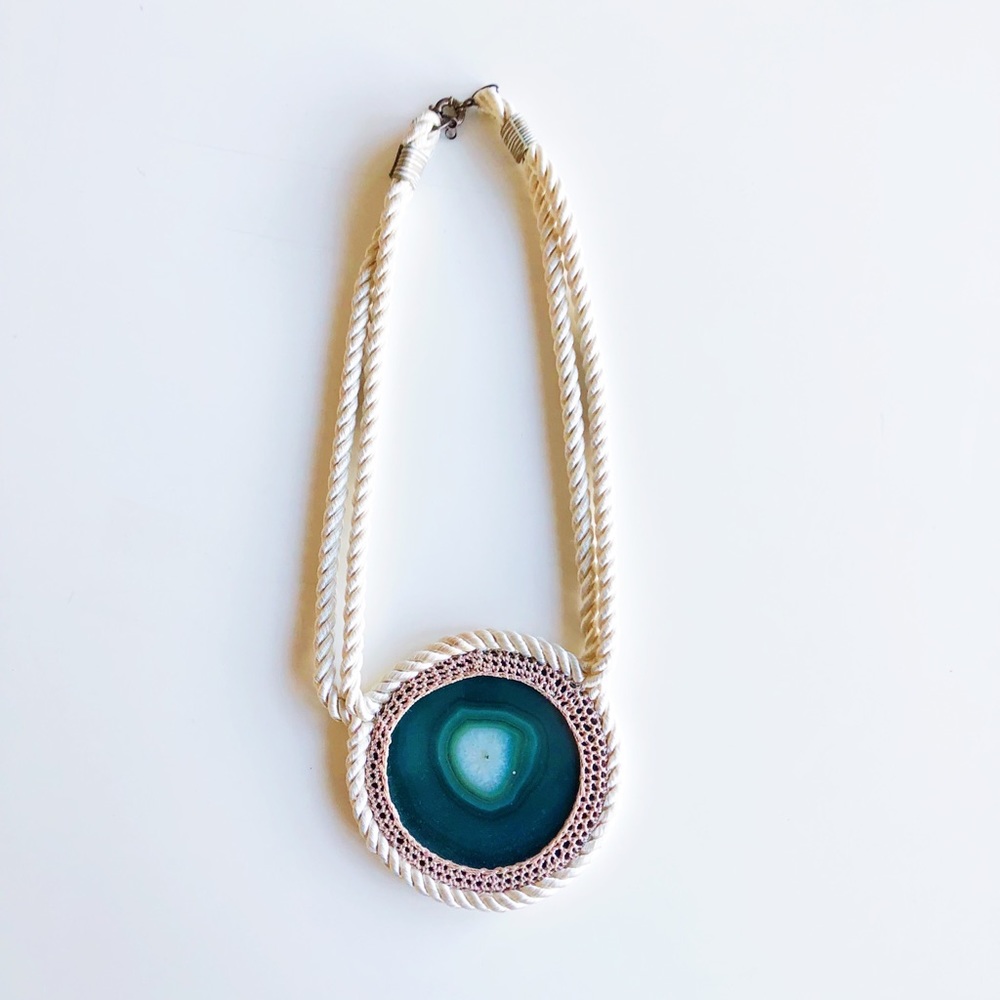 Rare vintage green agate statement necklace